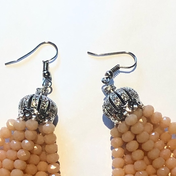 Peach/Silver Crystal Tassel Earrings (Han… - Picture 3 of 15